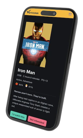 Voterr app on a phone showing a movie vote